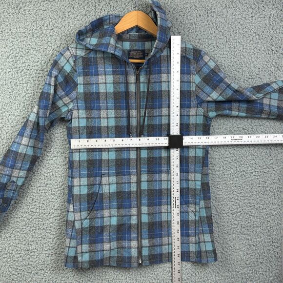Pendleton Plaid Full Zip Hooded Jacket 100 Virgin Wool Blue Gray Womens XS - Picture 6 of 6